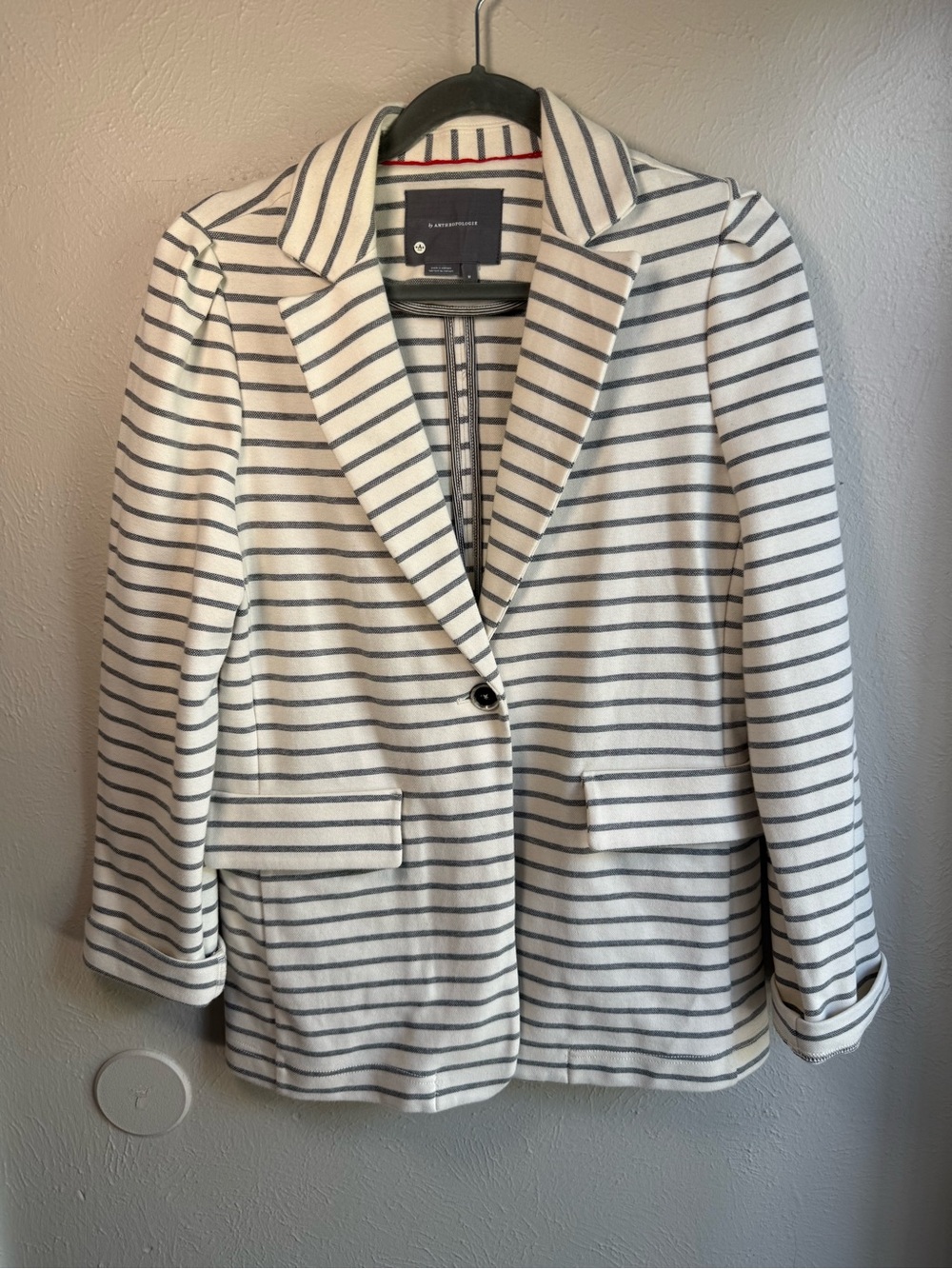 Anthropologie Cream and Navy Striped Single-Button Blazer